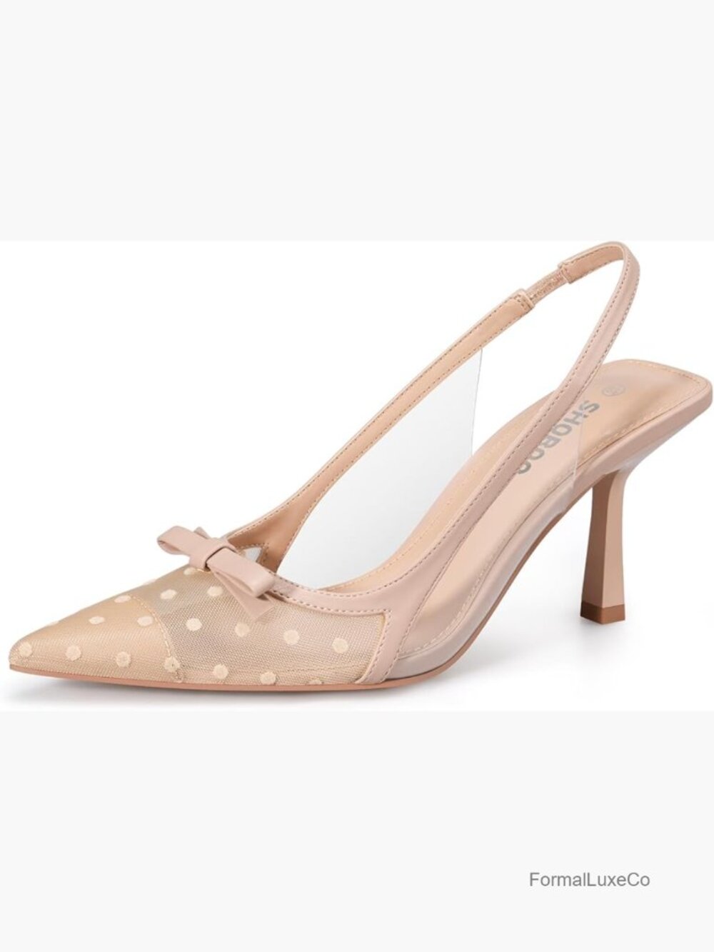 3.2" Stiletto Pointed Toe Pumps with Bow Slingback Dress Mesh Shoes
